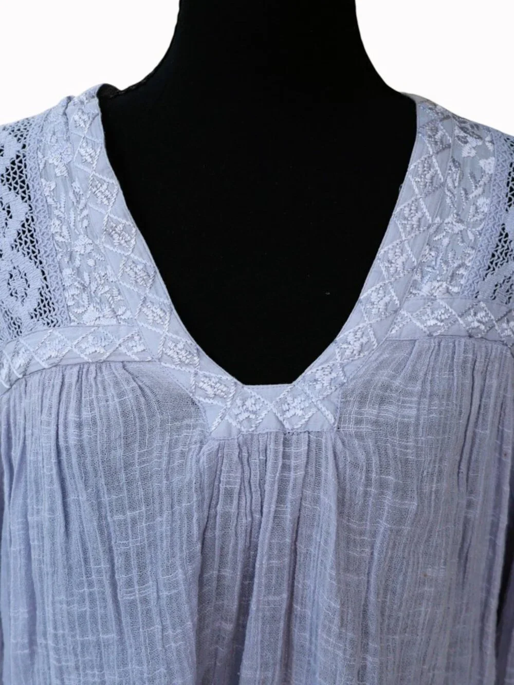 Free People Lavender Gauze Crochet Lace Boho Bell Sleeve Blouse Petite S/P